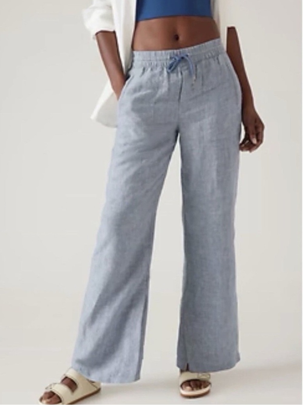 Athleta Retreat Wide Leg High Rise Linen Pant Size 2 Chambray Blue Pull On